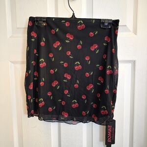 ROMWE Cherry Patterned Black Mini Skirt